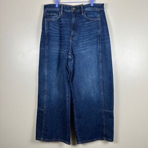a.n.a Women's 12 Highest-Rise Barrel Jeans DK Stormy Blue Curved Tapered Leg NEW